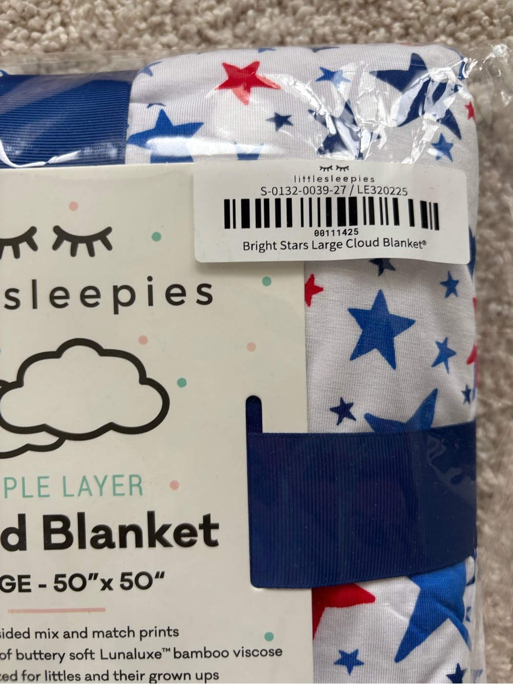 Little Sleepies Stars Cloud Blanket - White, Blue & Red USA